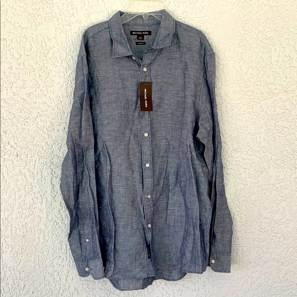 Michael Kors classic fit linen blend button down shirt size L - Picture 1 of 12